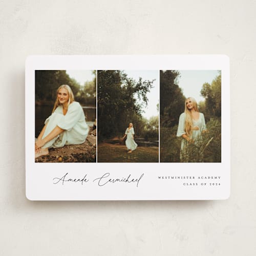 This is a onyx graduation announcements with standard by Benita Crandall called the trio printing on recycled smooth signature in standard