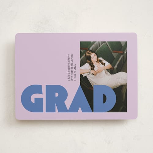 This is a grape graduation announcements with standard by Claire called bold baddie printing on recycled smooth signature in standard