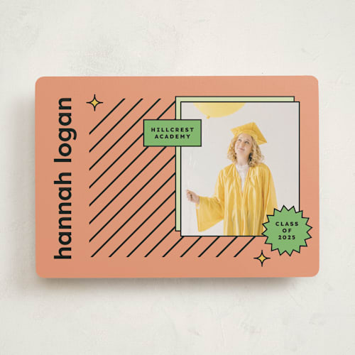 This is a peach graduation announcements with standard by Chryssi Tsoupanarias called fun grad printing on recycled smooth signature in standard