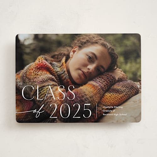This is a snowberry graduation announcements with standard by Pixel and Hank called contemplate printing on recycled smooth signature in standard
