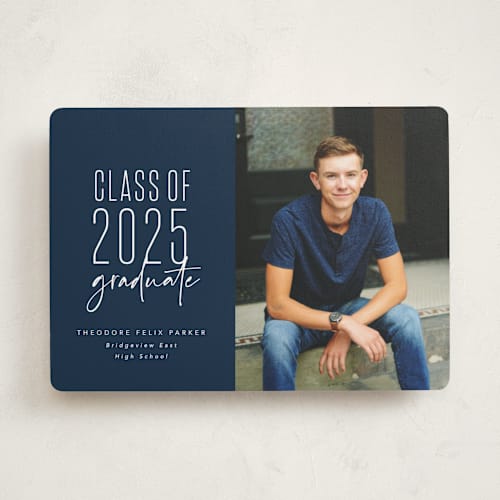 This is a jeans graduation announcements with standard by Lea Delaveris called one and done printing on recycled smooth signature in standard