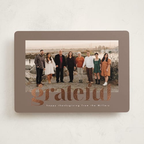 This is a warm pine thanksgiving cards invitations with foil pressed by AK Graphics called ever grateful printing on recycled smooth signature in standard