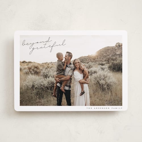 This is a sand thanksgiving cards invitations with standard by Maja Cunningham called beyond grateful printing on recycled smooth signature in standard