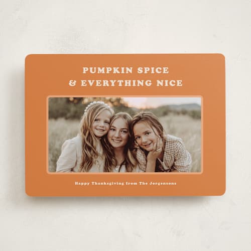 This is a pumpkin thanksgiving cards invitations with standard by Inkblot Design called pumpkin spice printing on recycled smooth signature in standard