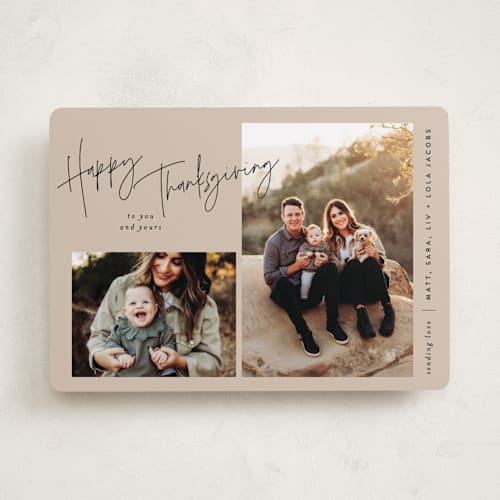 This is a sand thanksgiving cards invitations with standard by JoAnn Jinks called signature frames printing on recycled smooth signature in standard