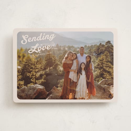 This is a buttercream valentines day with standard by Morgan Kendall called vintage postcard printing on recycled smooth signature in standard