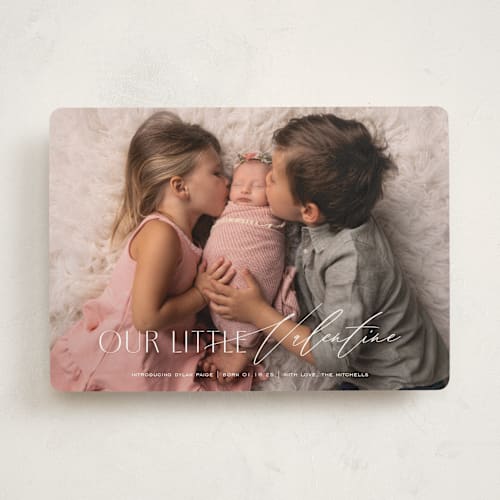 This is a marshmallow valentines day with standard by Sarah Cohn called the little valentine printing on recycled smooth signature in standard