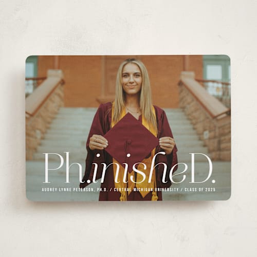 This is a cloud graduation announcements with standard by Heather Schertzer called ph.inished. printing on recycled smooth signature in standard