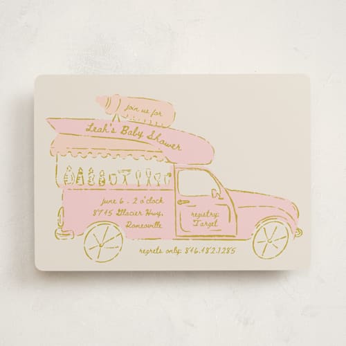 This is a blush baby shower invitations with standard by Gwen Bedat called milk truck printing on signature in standard