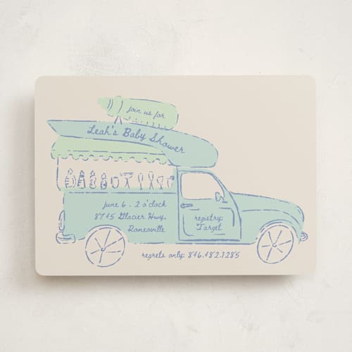 This is a pond baby shower invitations with standard by Gwen Bedat called milk truck printing on signature in standard