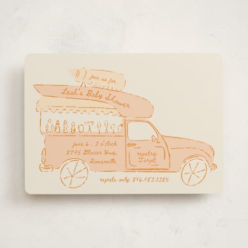 This is a apricot baby shower invitations with standard by Gwen Bedat called milk truck printing on signature in standard