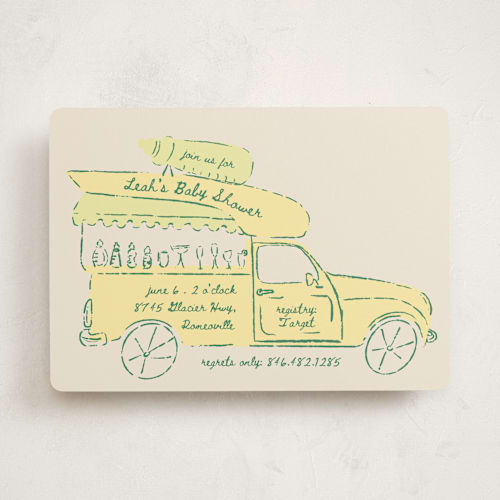 This is a lemon baby shower invitations with standard by Gwen Bedat called milk truck printing on signature in standard