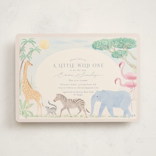 This is a sky blue baby shower invitations with standard by Sabrin Deirani called africa printing on signature in standard