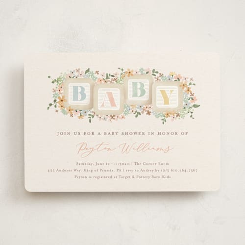 This is a honey baby shower invitations with standard by Jennifer Wick called petite baby blocks printing on signature in standard