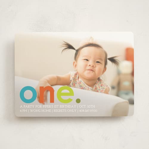This is a teal kids birthday invitations with standard by Denise Malacrea called colorful one printing on signature in standard