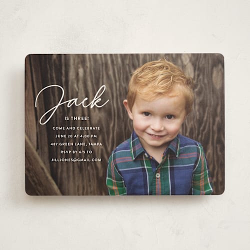 This is a snow kids birthday invitations with standard by Kasia Labocki called birthday script printing on signature in standard