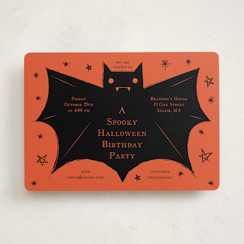 This is a hibiscus kids birthday invitations with standard by Ani Somi called spooky bat printing on signature in standard