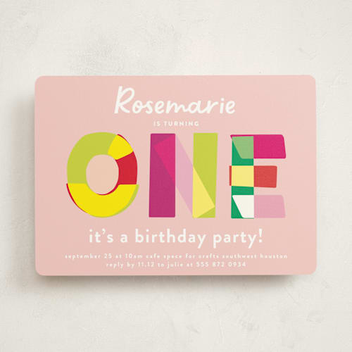 This is a peony kids birthday invitations with standard by Phrosné Barwood called one printing on signature in standard