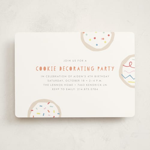 This is a tangerine kids birthday invitations with standard by Amber Barkley called sprinkles and icing printing on signature in standard