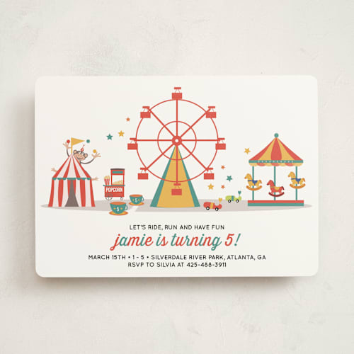 This is a citrus kids birthday invitations with standard by Anupama called theme park printing on signature in standard