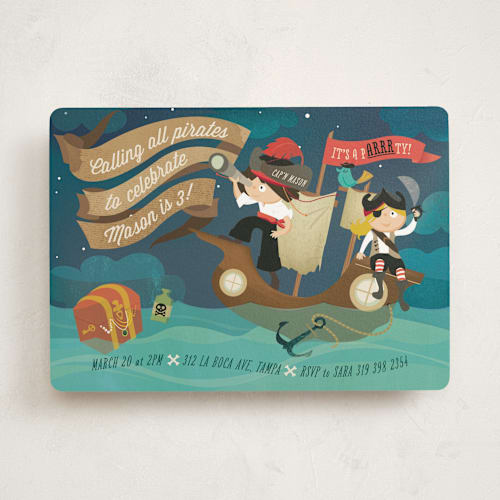 This is a ocean kids birthday invitations with standard by Lori Wemple called parrrty! printing on signature in standard