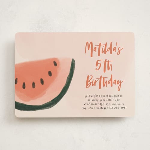 This is a punch kids birthday invitations with standard by Morgan Kendall called watermelon printing on signature in standard