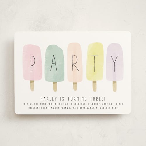 This is a rainbow kids birthday invitations with standard by Karidy Walker called sweet fun in the sun printing on signature in standard