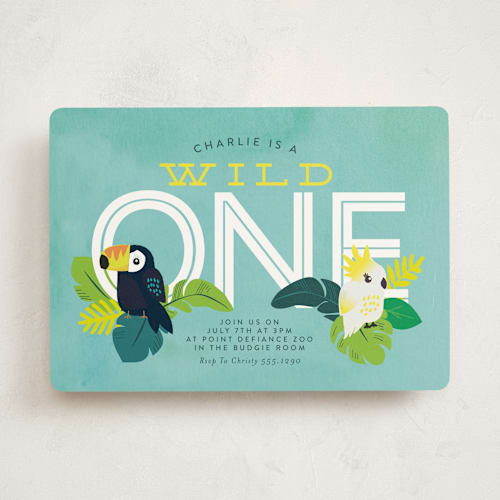 This is a carribean kids birthday invitations with standard by Itsy Belle Studio called jungle birds printing on signature in standard
