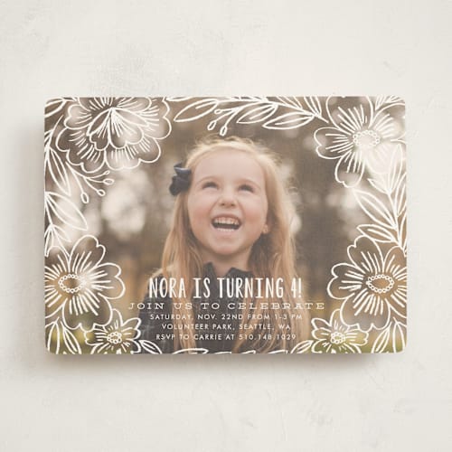 This is a cloud kids birthday invitations with standard by Alethea and Ruth called penciled flowers printing on signature in standard