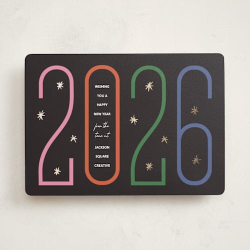 This is a midnight business holiday cards with foil pressed by Inkblot Design called number game printing on signature in standard