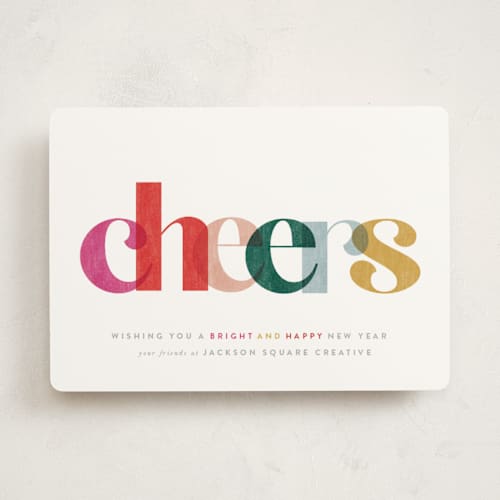 This is a festive business holiday cards with standard by Robert and Stella called bright cheers printing on signature in standard