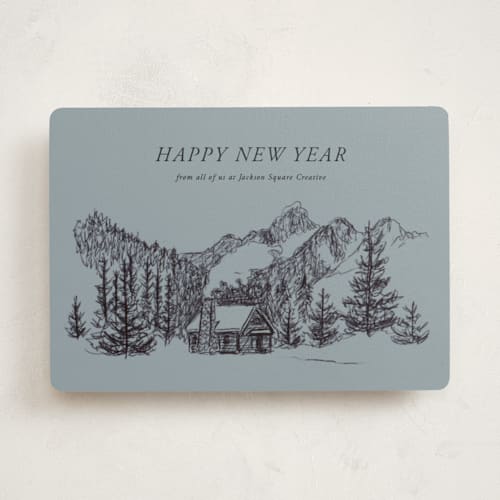 This is a slate business holiday cards with standard by Holly Whitcomb called inkpen cabin printing on signature in standard