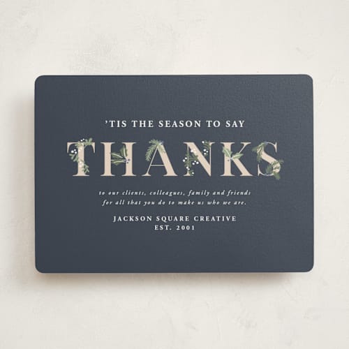 This is a navy business holiday cards with standard by Meggy Masters called adorned thanks printing on signature in standard