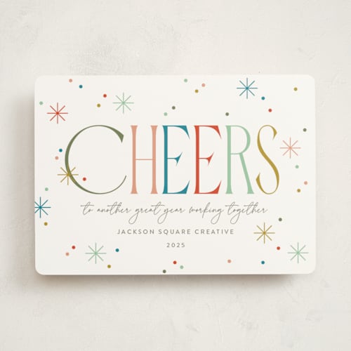 This is a confetti business holiday cards with standard by Robert and Stella called cheers to you! printing on signature in standard