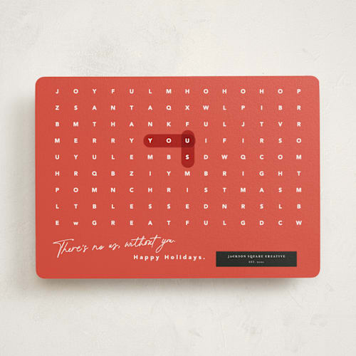 This is a raspberry business holiday cards with standard by Hudson meet Rose called find a word printing on signature in standard