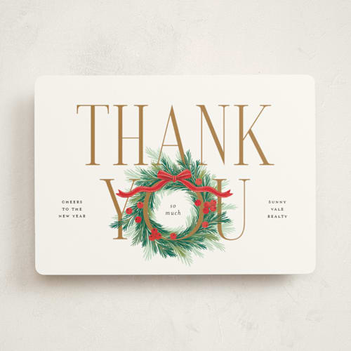 This is a holly berry business holiday cards with standard by Paper Raven Co. called wreathed thanks printing on signature in standard
