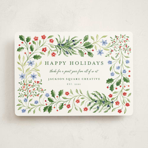 This is a juniper business holiday cards with standard by Sarah Knight called sophia printing on signature in standard