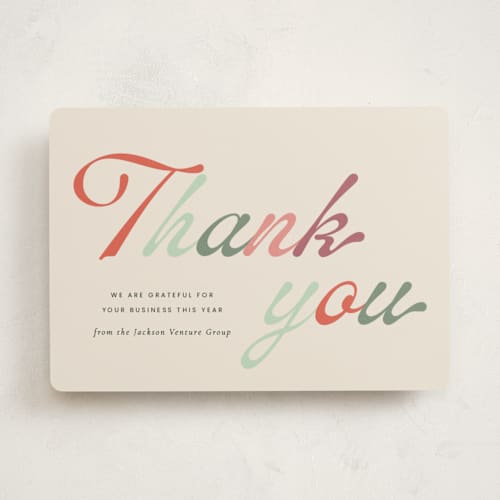 This is a eggnog business holiday cards with standard by Sara Hicks Malone called t h a n k  y o u printing on signature in standard