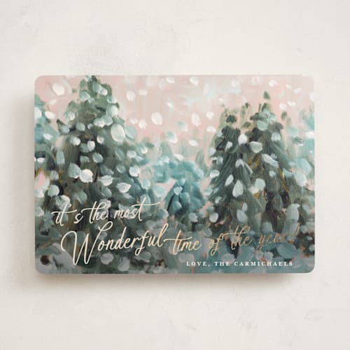 This is a snow foil pressed holiday cards with foil pressed by Lindsay Megahed called wonderful time printing on signature in standard