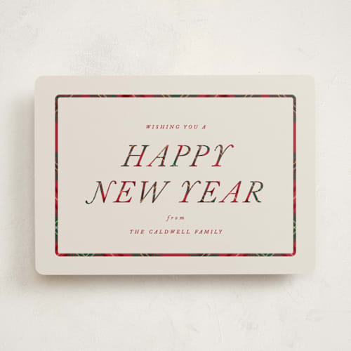 This is a christmas non photo holiday cards with standard by Brianne Larsen called classic plaid printing on signature in standard
