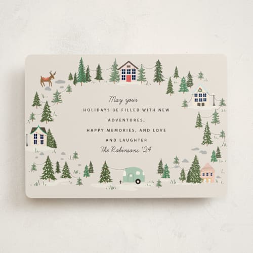 This is a tinsel non photo holiday cards with standard by Hannah Williams called holiday adventure printing on signature in standard