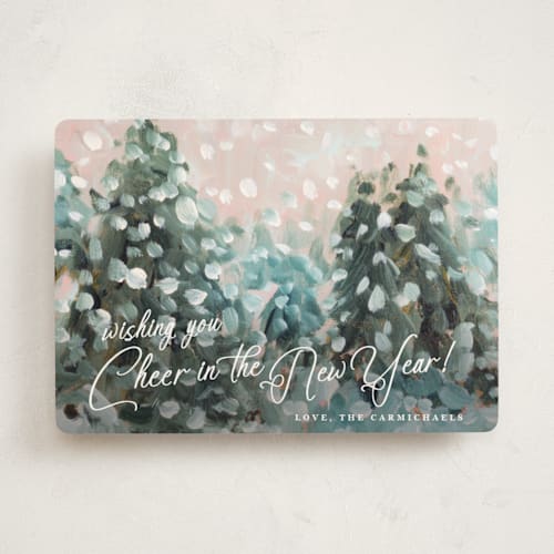 This is a snow non photo holiday cards with standard by Lindsay Megahed called wonderful time printing on signature in standard