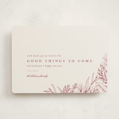 This is a berry non photo holiday cards with standard by Amy Kross called grateful hearts printing on signature in standard