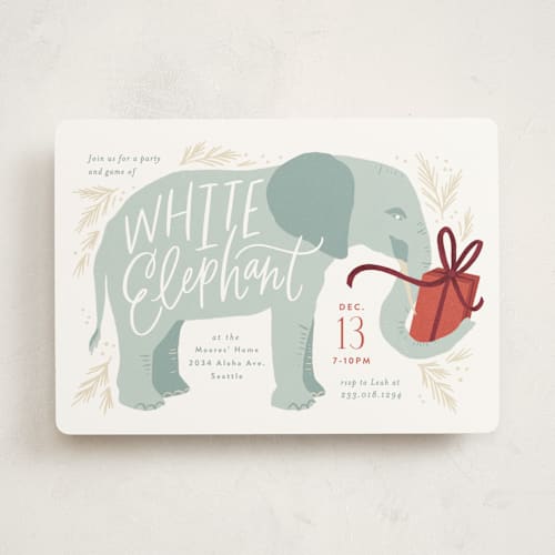 This is a juniper holiday party invitations with standard by Alethea and Ruth called white elephant present printing on signature in standard