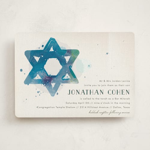 This is a sea bar mitzvah bat mitzvah invitations with standard by Rebecca Bowen called painted printing on signature in standard