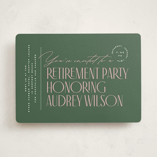 This is a evergreen party invitations with standard by Owl and Toad called on the side printing on signature in standard