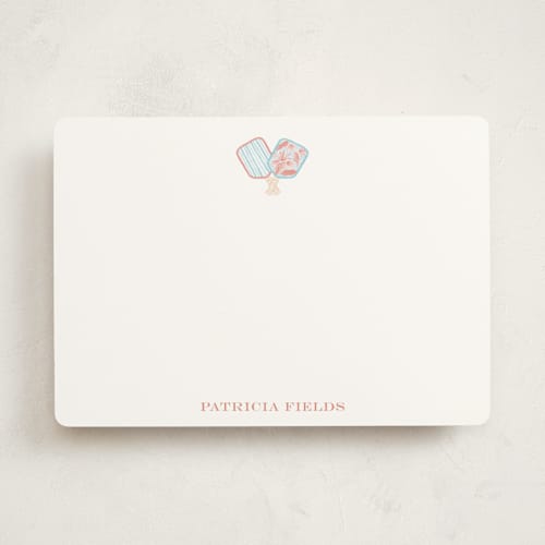 This is a peach personalized stationery thank you cards with standard by Little Blue Designs called palm court printing on signature in 5x7