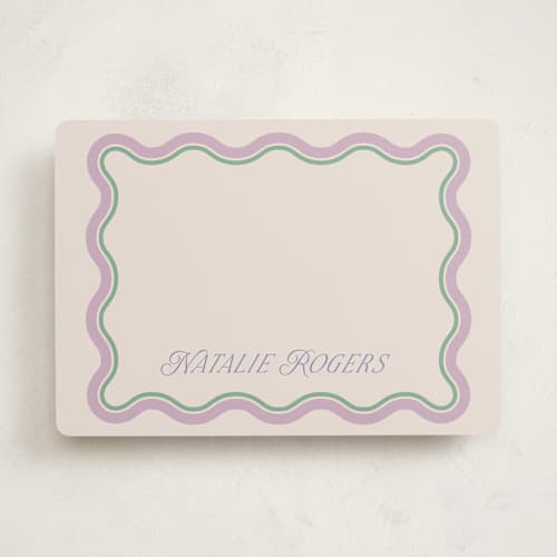 This is a grape personalized stationery thank you cards with standard by Everett Paper Goods called squiggled printing on signature in 5x7