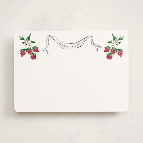 This is a strawberry personalized stationery thank you cards with standard by Jill Delavan called strawberry queen printing on signature in 5x7
