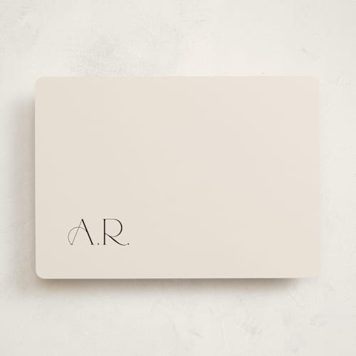 This is a champagne personalized stationery thank you cards with standard by Lori Wemple called monogram printing on signature in 5x7